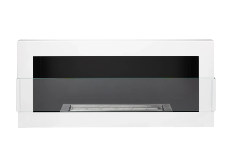 900 Wall-Mounted Bioethanol Fireplace with Glass – White Gloss