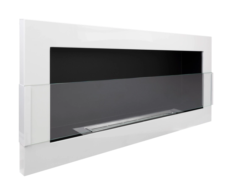 900 Wall-Mounted Bioethanol Fireplace with Glass – White Gloss