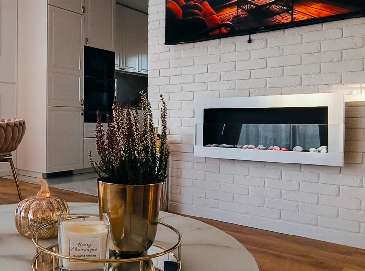 900 Wall-Mounted Bioethanol Fireplace with Glass – White Gloss