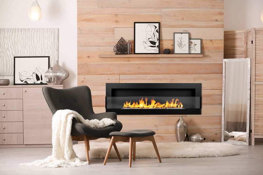 1200 Wall-Mounted Bioethanol Fireplace with Glass – Black