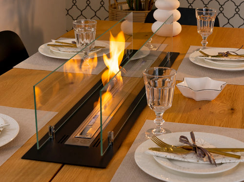 Bioethanol Fireplace built-in insert 100cm black matte with glass