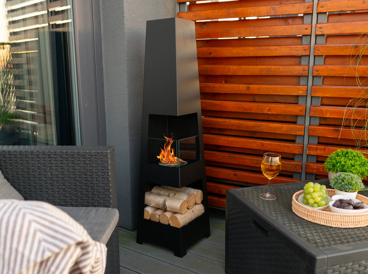 Bioethanol Fireplace freestanding Pyramid Garden black matte