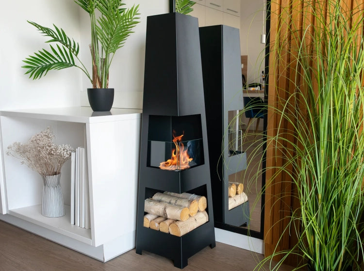 Pyramid Garden Freestanding Bioethanol Fireplace – Black