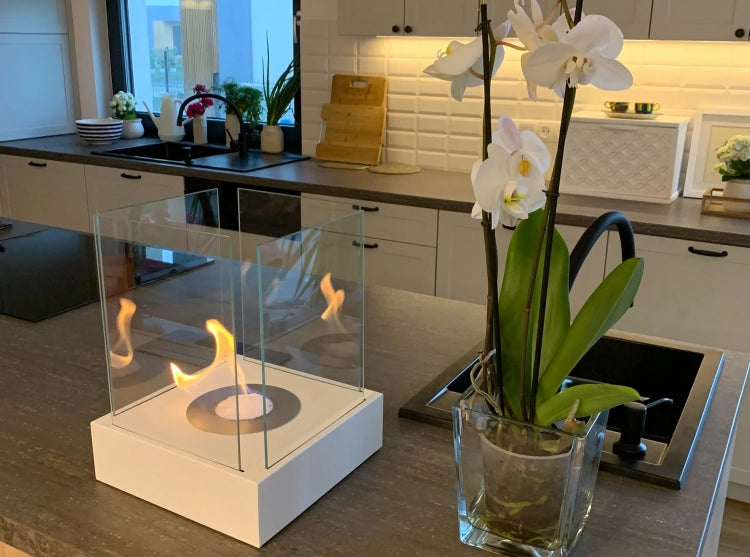 Sunset Garden Mini Freestanding Bioethanol Fireplace – White