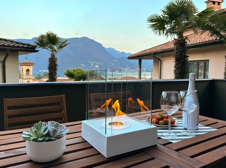 Sunset Garden Mini Freestanding Bioethanol Fireplace – White