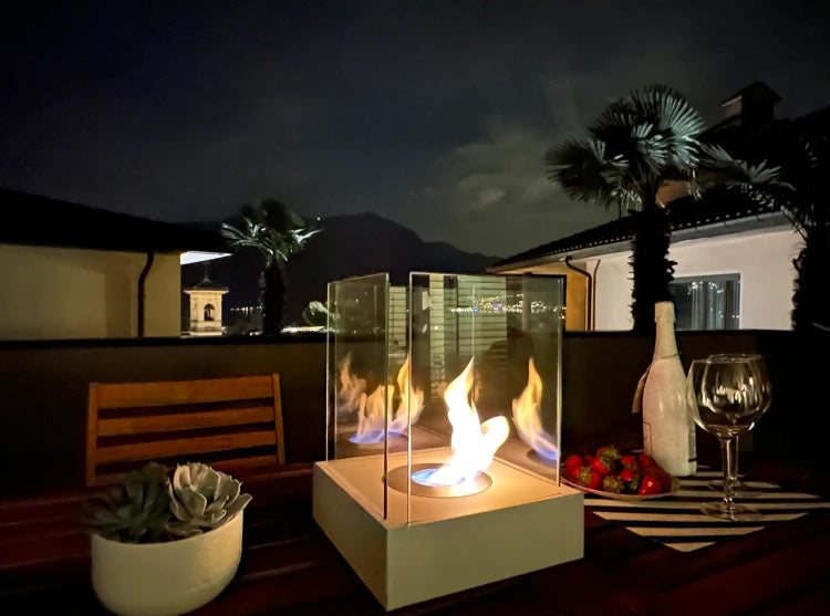 Sunset Garden Mini Freestanding Bioethanol Fireplace – White