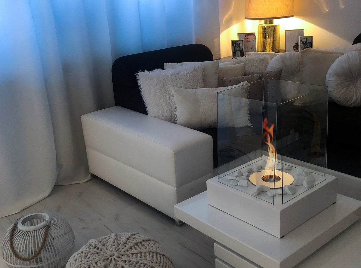 Bioethanol Fireplace freestanding Sunset Garden white