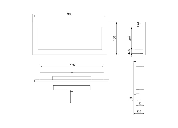 900 Wall-Mounted Bioethanol Fireplace – Black