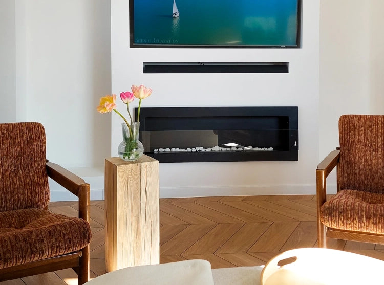 1200 Wall-Mounted Bioethanol Fireplace with Glass – Black
