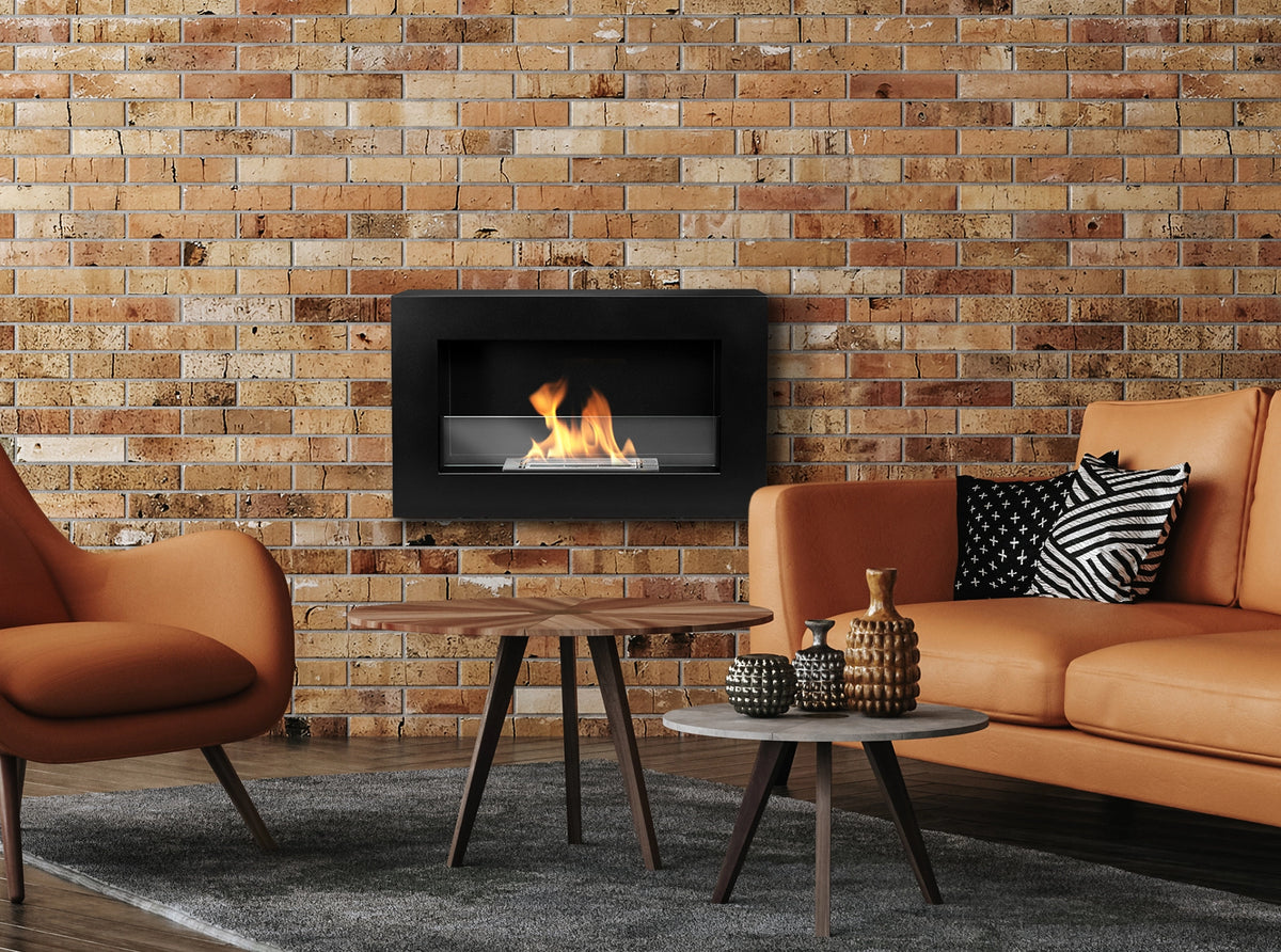 Bioethanol Fireplace hanging with glass 650x400 BOX black structural matte