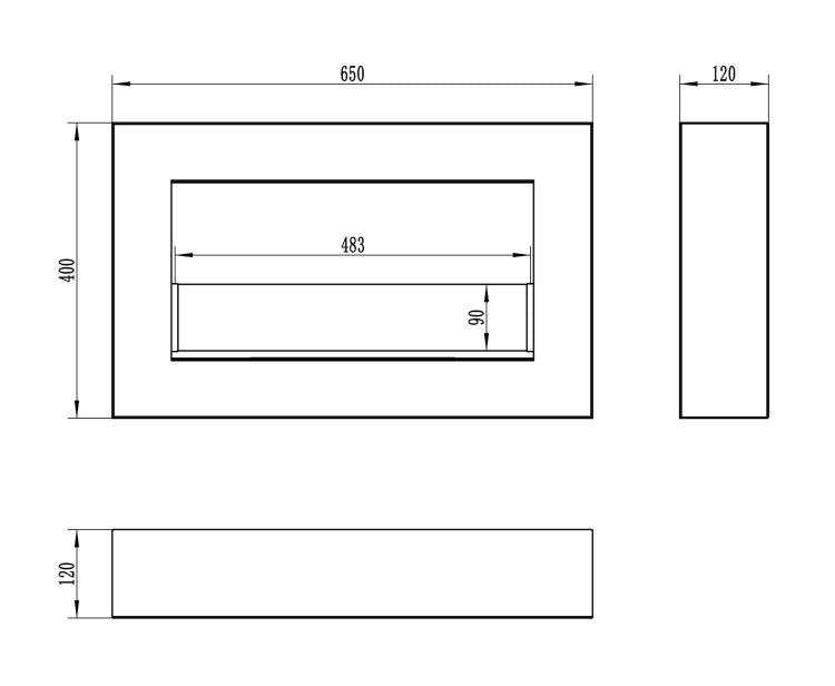 Box 650 Wall-Mounted Bioethanol Fireplace with Glass – Black
