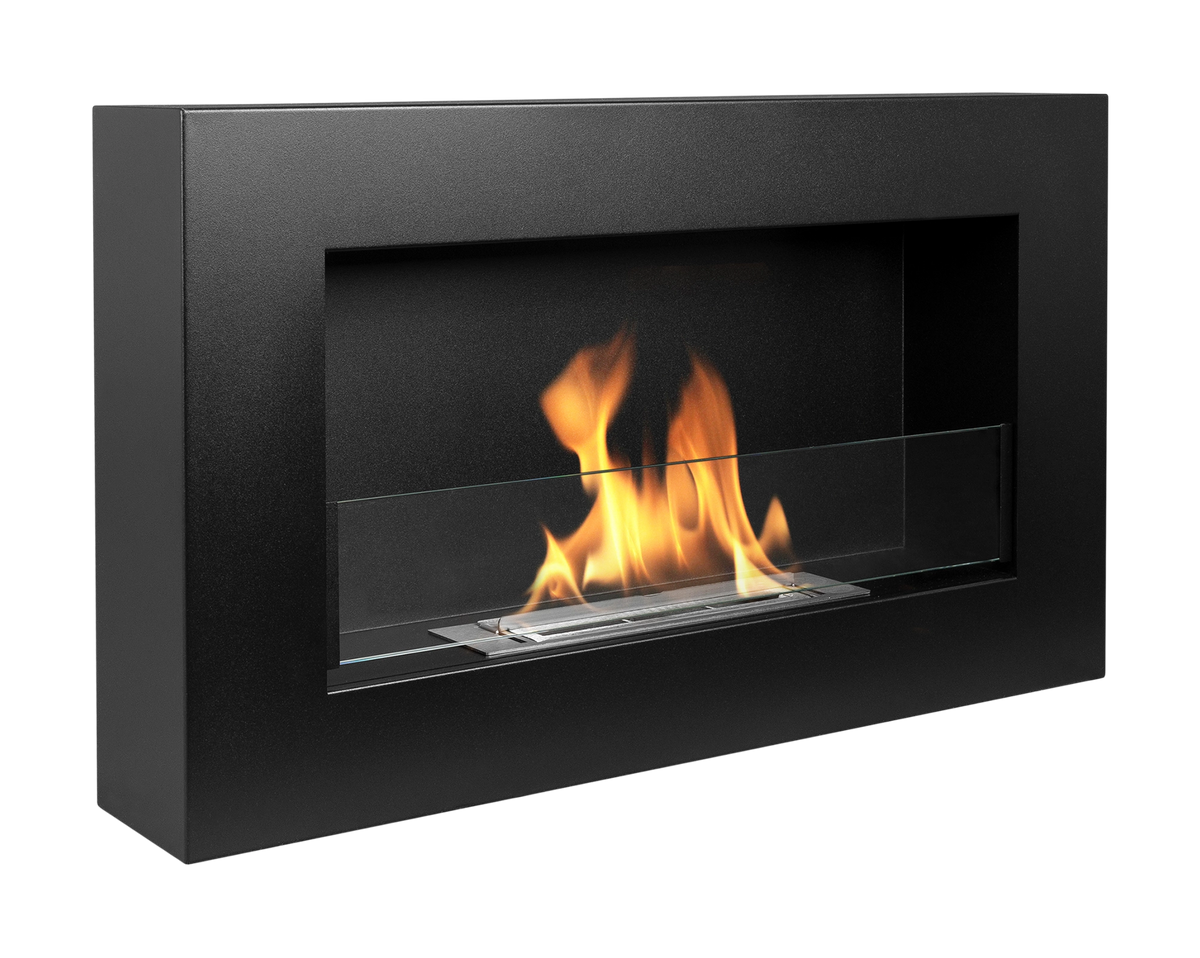 Box 650 Wall-Mounted Bioethanol Fireplace with Glass – Black