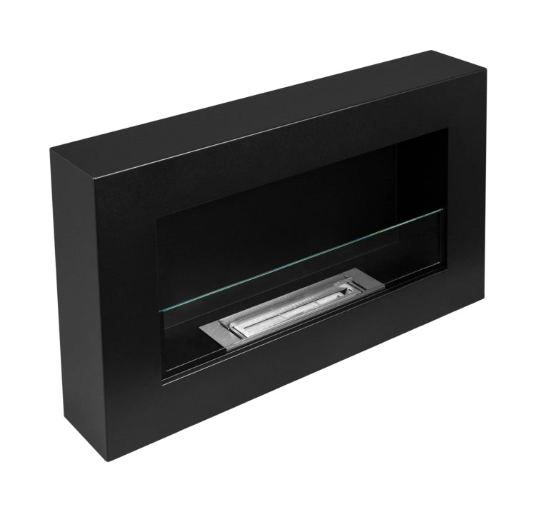 Box 650 Wall-Mounted Bioethanol Fireplace with Glass – Black