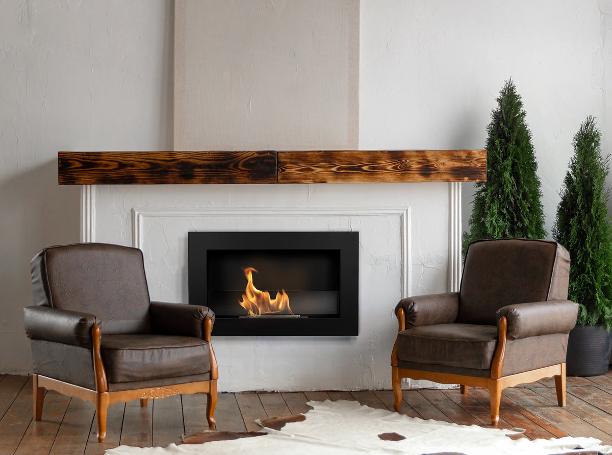 Bioethanol Fireplace hanging with glass 650x400 Slim black structural matte