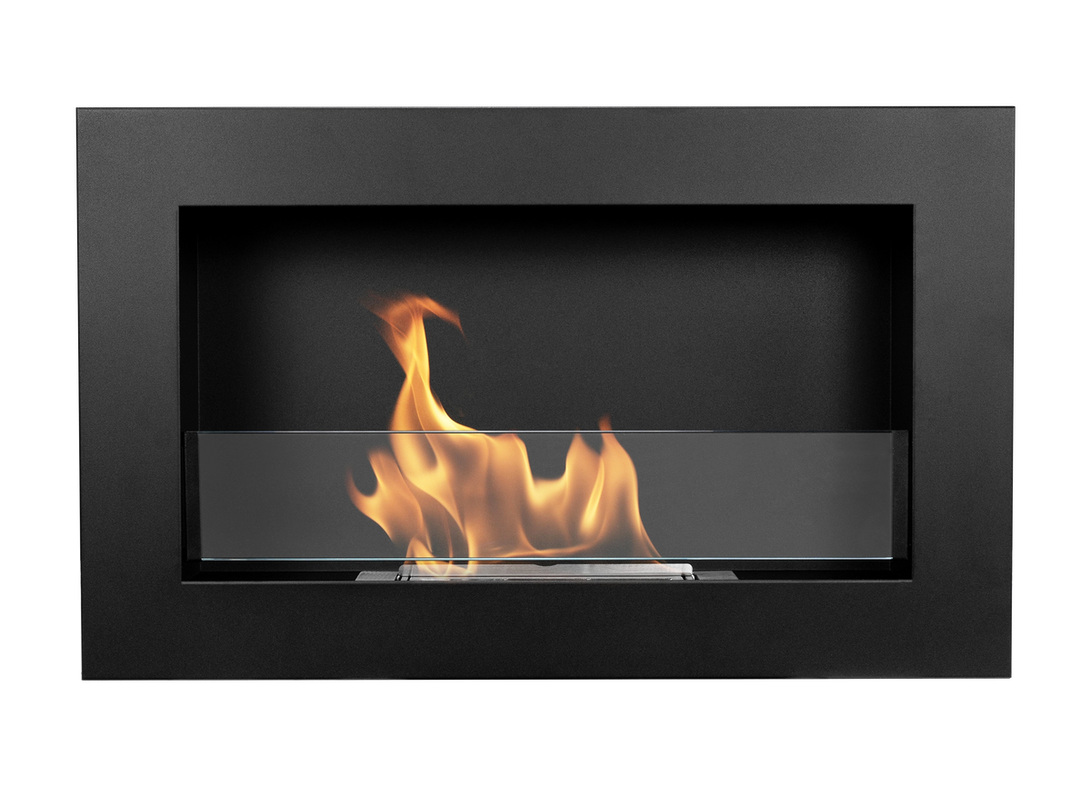 Slim 650 Wall-Mounted Bioethanol Fireplace with Glass – Black
