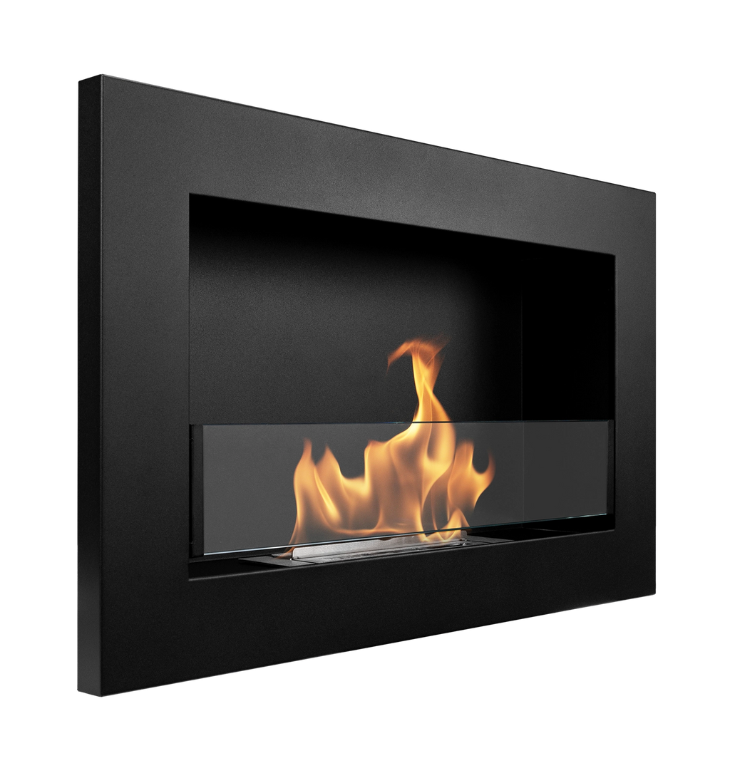 Slim 650 Wall-Mounted Bioethanol Fireplace with Glass – Black