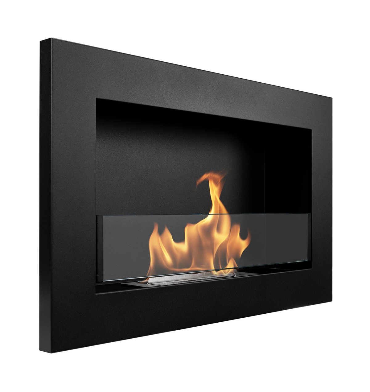 Slim 650 Wall-Mounted Bioethanol Fireplace with Glass – Black