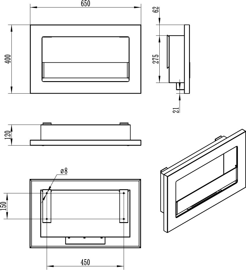 Slim 650 Wall-Mounted Bioethanol Fireplace with Glass – Black