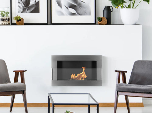 Bioethanol Fireplace hanging with glass 650x400 inox