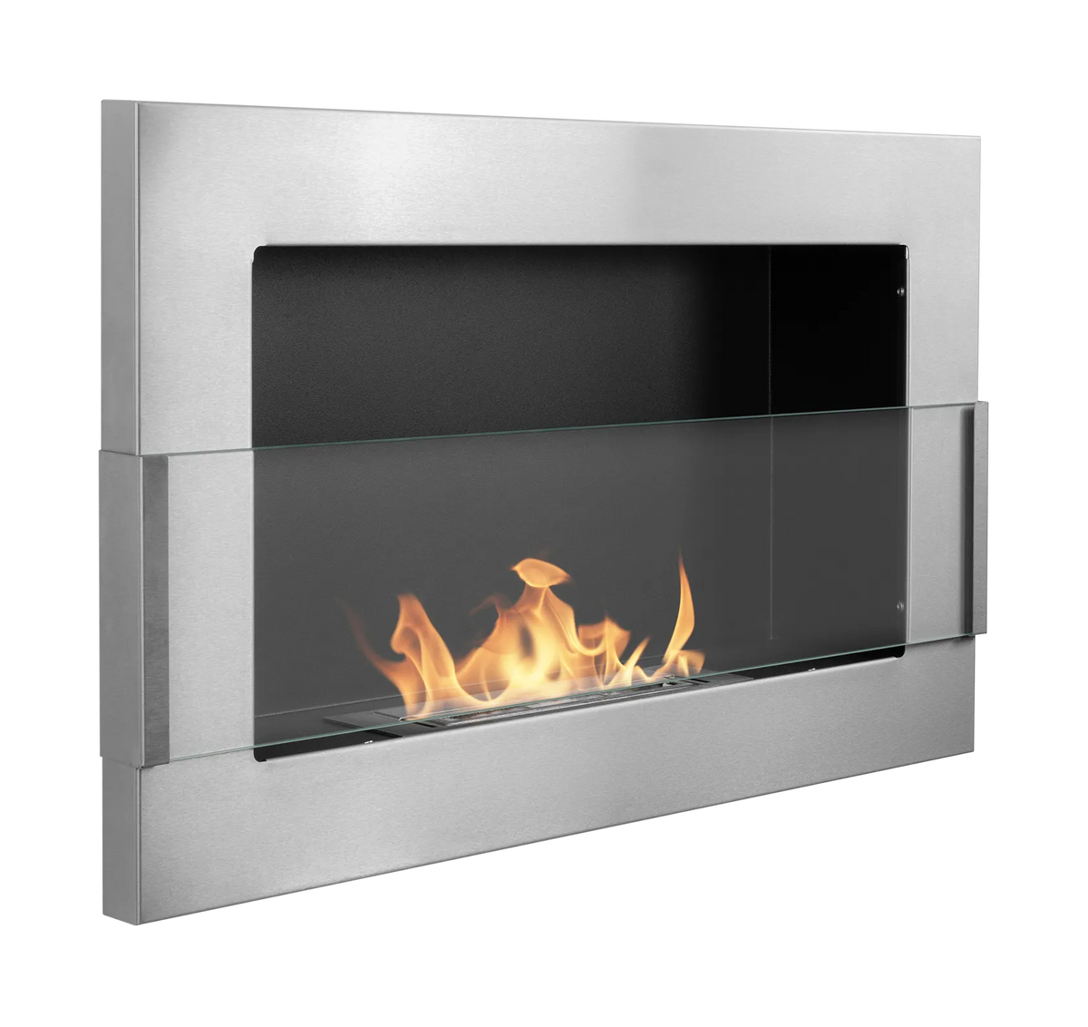 650 Wall-Mounted Bioethanol Fireplace with Glass – Inox Silver