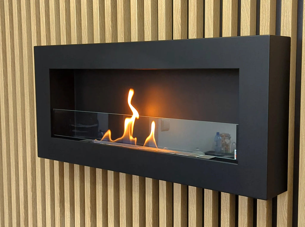 Bioethanol Fireplace hanging with glass 900x400 Box black structural matte