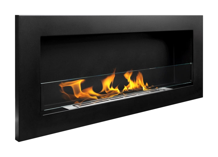 Slim 900 Wall-Mounted Bioethanol Fireplace with Glass – Black