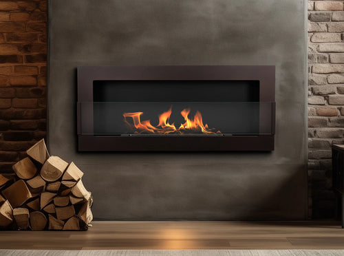 Bioethanol Fireplace hanging with glass 900x400 brown