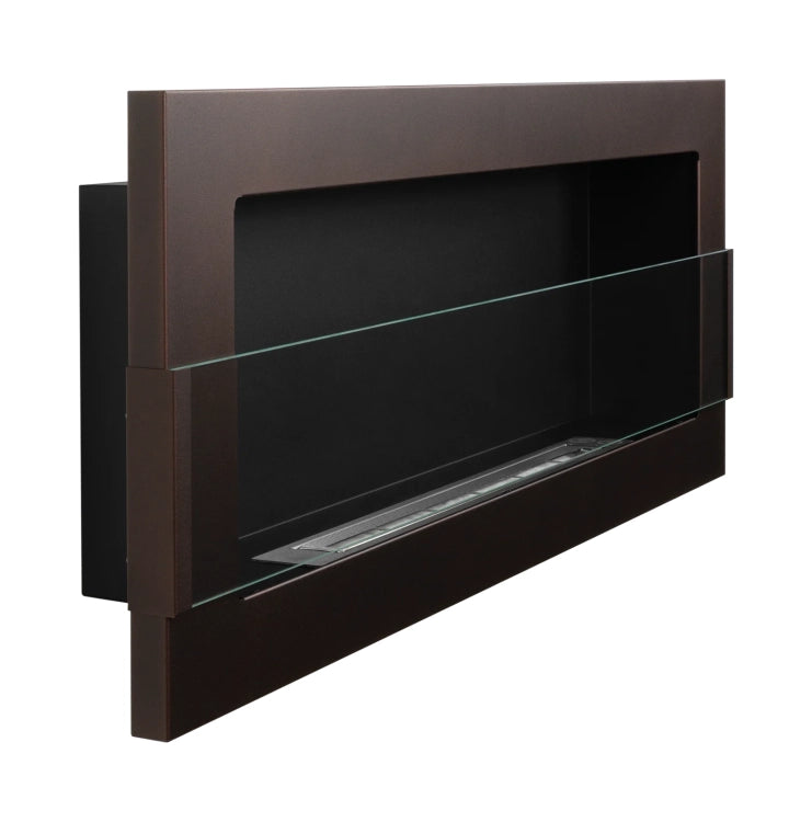 900 Wall-Mounted Bioethanol Fireplace with Glass – Brown