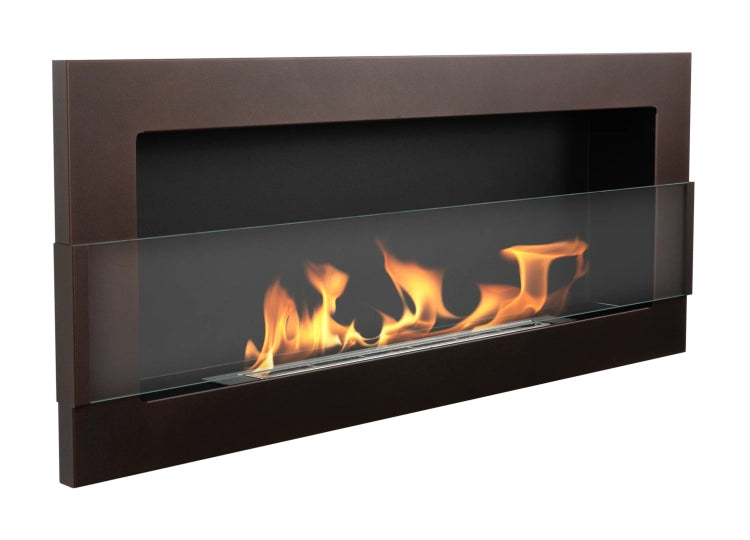 900 Wall-Mounted Bioethanol Fireplace with Glass – Brown