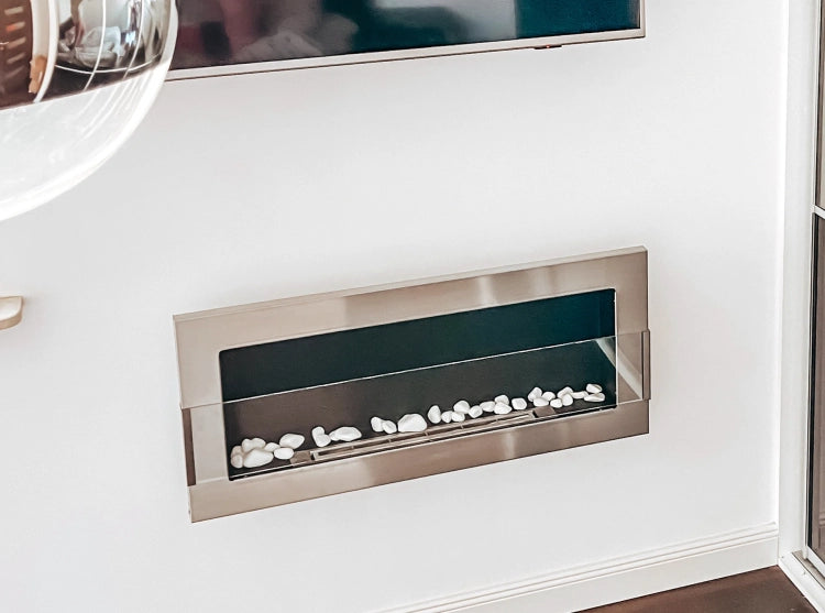 900 Wall-Mounted Bioethanol Fireplace with Glass – Inox Silver