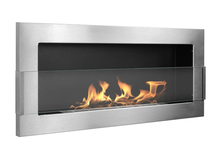 900 Wall-Mounted Bioethanol Fireplace with Glass – Inox Silver