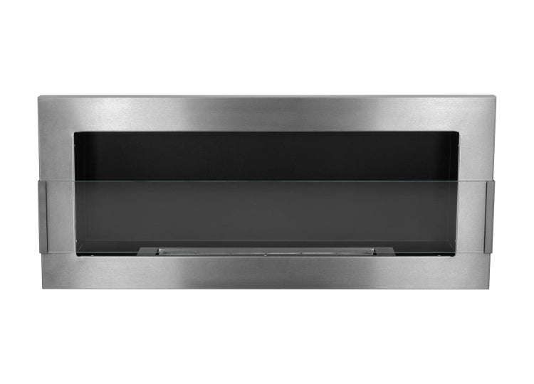 900 Wall-Mounted Bioethanol Fireplace with Glass – Inox Silver