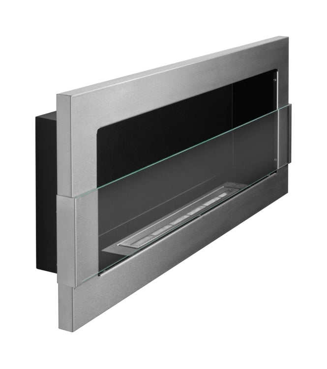 900 Wall-Mounted Bioethanol Fireplace with Glass – Inox Silver