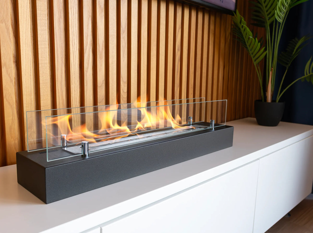 Bioethanol Fireplace freestanding with glass 700 black matte