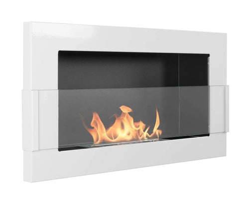 650 Wall-Mounted Bioethanol Fireplace with Glass – White Gloss
