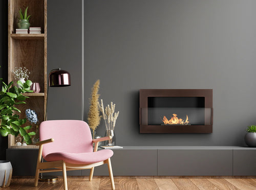 Bioethanol Fireplace hanging with glass 650x400 brown