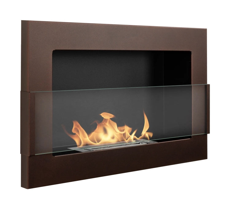 650 Wall-Mounted Bioethanol Fireplace with Glass – Brown