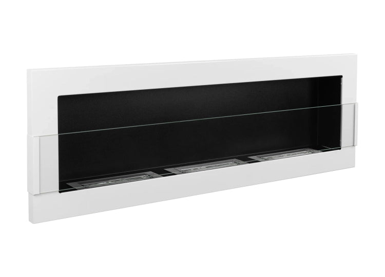 1200 Wall-Mounted Bioethanol Fireplace with Glass – White Gloss