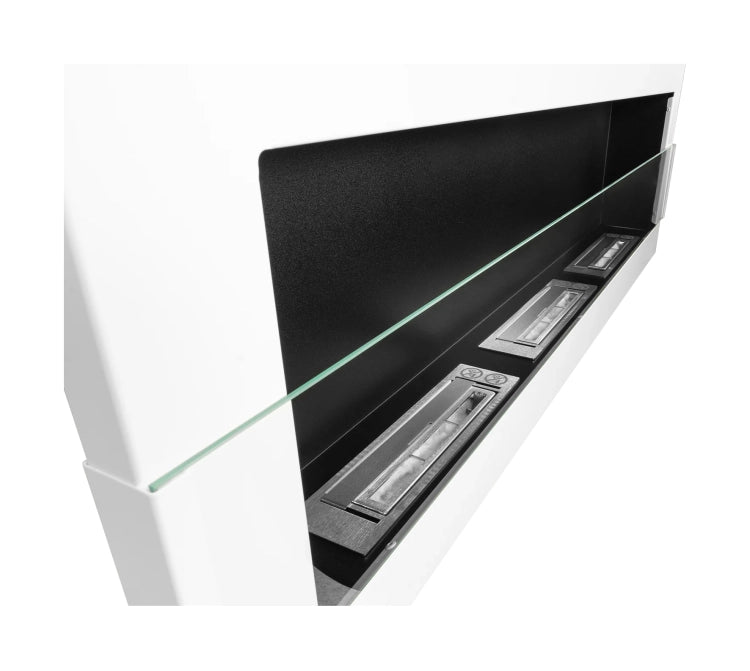 1200 Wall-Mounted Bioethanol Fireplace with Glass – White Gloss