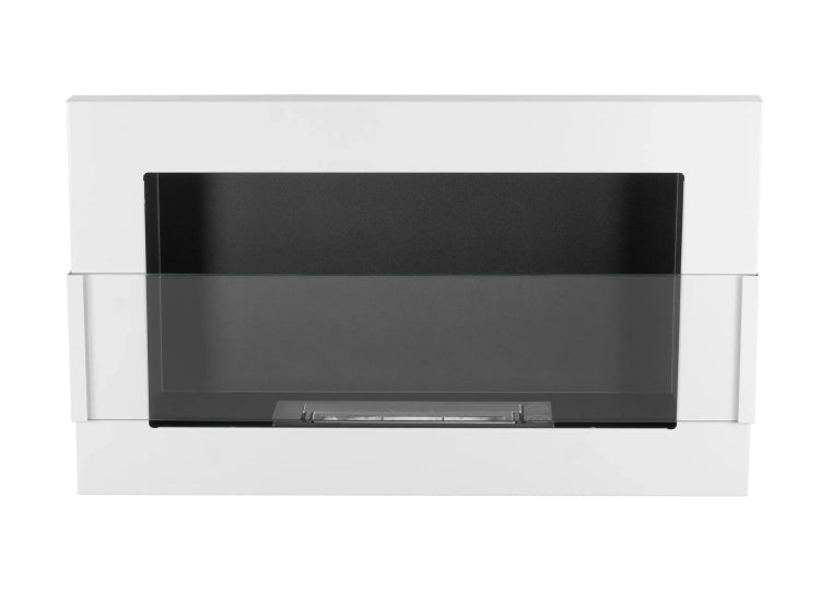 650 Wall-Mounted Bioethanol Fireplace with Glass – White Gloss