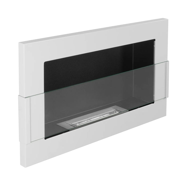 650 Wall-Mounted Bioethanol Fireplace with Glass – White Gloss