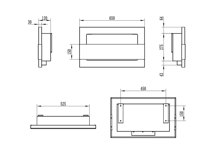 650 Wall-Mounted Bioethanol Fireplace with Glass – White Gloss